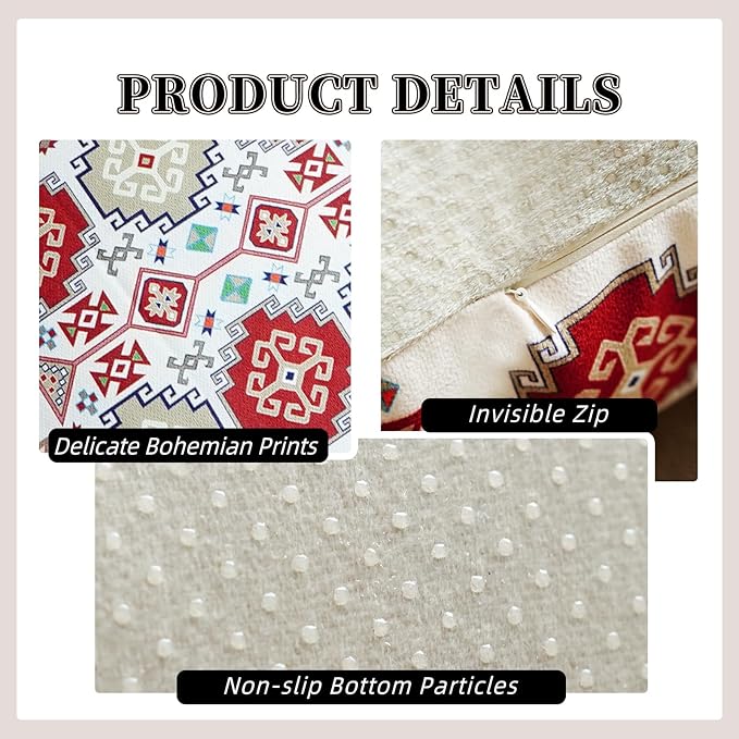 Unstuffed Pouf Cover Ottoman Footrest Bohemian Chenille Foot Stool Floor Bean Bag 20x20x8 Inches for Living Room Bedroom Home Decor (Red, Square)