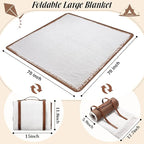 VitalCozy Waterproof Picnic Blankets Outdoor Blanket Foldable 2 in 1 Double Layer Sandproof Beach Mat with Carry Strap for Camping Lawn Park Beach Grass(White)