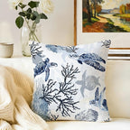 Cute Nautical Blue Pillow Covers Set of 2, Coastal Beach Themed Coral Sea Turtle Navy Decorative Throw Pillows Cases Cushion Cover for Couch Sofa Bedroom Living Room Car, Home Decor, 18x18 Inch, Blue
