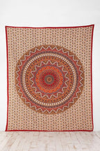Popular Handicrafts Wall Hanging Tapestry for Bedroom Hippie Mandala Bohemian Psychedelic Intricate Floral Design Tapestries Bedspread 84 x 90 Inches (215cm x 230cm) Red Yellow