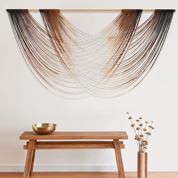 Jakalin Macrame Wall Hanging Dip Dyed Large Fiber Wall Art Macrame Wall Decor Boho Bedroom Living Room Wall Decor,59" W x 35" L
