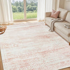 Washable Rugs 5x7 Area Rugs for Living Room,Bedroom,Dining Room- Ultra Soft Faux Wool Nursery Rug for Baby Girl,Neutral Light Pink Low Pile Vintage Carpets for Dorm Kids Playroom,Non Slip