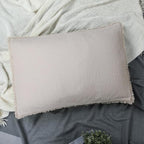 YINFUNG Quilted Pillow Shams Natural Beige Linen Standard Set of 2 Muslin Cotton Farmhouse Neutral Oatmeal Tassel Fringe Pillowcases Matelasse Boho Decorative Textured Gauze Soft 20×26 Light Brown