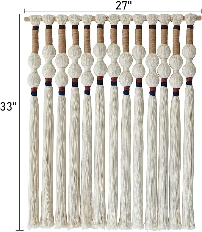 Flber Macrame Wall Hanging Boho Wall Art Handmade Spherical Knot Design with Tassel Fringe, Boho Decor for Bedroom Living Room, for Home Decoration 27" W x 33" L