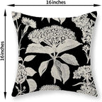 Black Pillow Covers 16x16 Inch Set of 2 Vintage Boho Floral Hydrangea Herbs Botanical Throw Pillows Outdoor Flower Decoration Pillowcase Linen Farmhouse Cushion Case Decorative for Couch Sofa