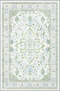 Area Rugs Round 8ft Washable Non-Slip, Floral Vintage Distress Print Pattern Medallion Carpet for Living Room Bedroom Dining Room, Green White Blue