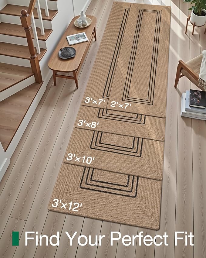 LUMI 3x12 Jute Runner Rug Non Slip for Hallway, Natural Rustic Carpet No Shedding, Farmhouse Braided Area Mat Indoor High Traffic for Living Room, Entryway, Kitchen, Laundry