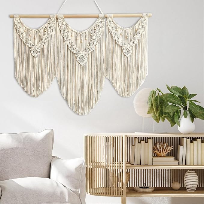 RUIZHIXUAN large macrame wall hanging - Boho Tapestry Macrame Wall Decor Art- Chic Bohemian Handmade Woven Tapestry Home Decoration for Bedroom Living Room Apartment Dorm Gallery - 43"x32" (Bead-B)