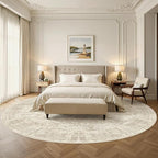 9x9 Beige Round Rug 9ft Living Room Circle Rug Vintage Round Area Rug Non Slip Indoor Carpet for Apartment