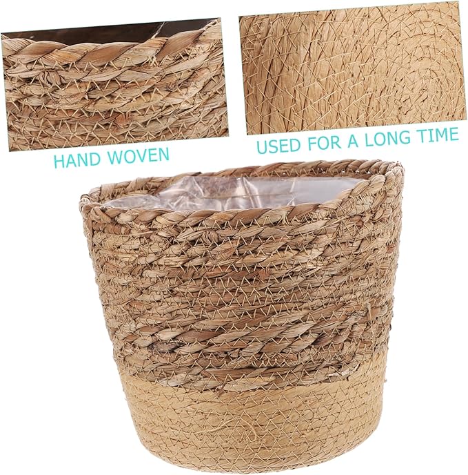 Healifty Seagrass Woven Planter Basket Large Brown Base Handcrafted Plant Container Boho Decor Storage Basket for Indoor Outdoor Plants Home Organization