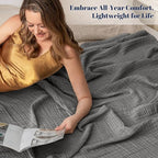 PHF 100% Cotton Muslin Blanket Twin XL Size 66"x90", 4-Layer Lightweight Gauze Throw, Breathable Cloud-Soft Minimalist Blanket for Bed, Couch, Camping & Baby, Greyish Black, Ideal Gift
