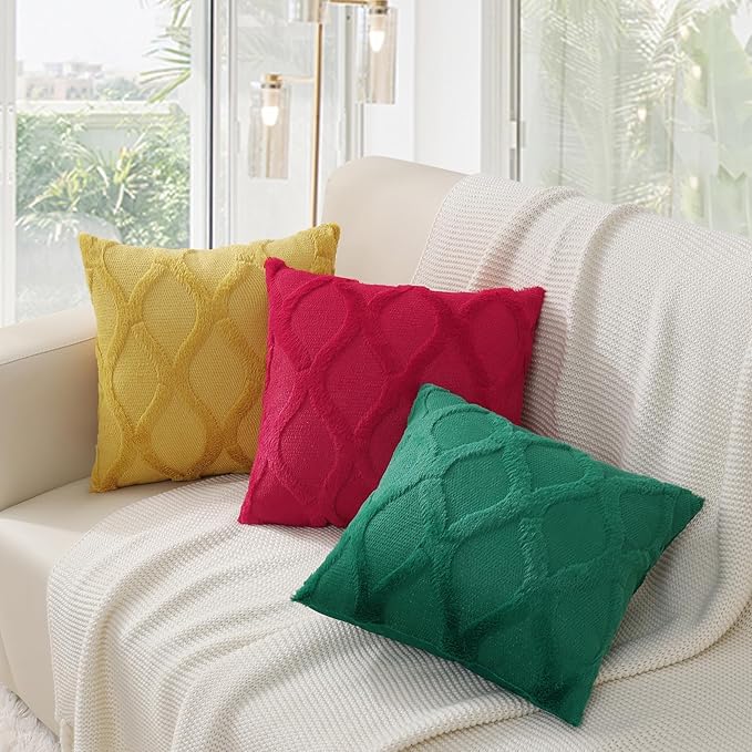 decorUhome Spring Euro Sham Throw Pillow Covers 22x22 Inch Set of 2, Soft Plush Faux Fur Wool Mustard Yellow Accent Couch Pillow Covers for Modern Farmhouse Bed Sofa Living Room