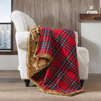 HORIMOTE HOME Luxury Plush Faux Fur Throw Blanket with Red Plaid Pattern, Super Warm, Fuzzy, Elegant, Fluffy Decoration Christmas Holiday Blanket for Couch, Armchair, Sofa and Bed, 60''x 80''
