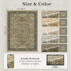 Retro 7x9 Area Rug for Living Room, Distressed Medallion Dining Room Rug Under Table, Washable Non Slip Thin Carpet Rugs for Bedroom Under Bed Home Office, Multi Brown/Olive