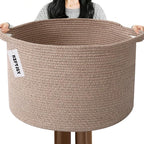 115L Large Blanket Basket,23.6" L x 23.6" W x 15.7" H Rope Woven Baskets with Handles, Toys Storage Bins,Laundry Basket Perfect for Living Room, Nursery,Bedroom,Home Organization,Brown