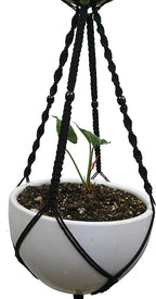Macrame Plant Hanger & Holder, Hanging Planter 4 Legs Double Deck for 8 inch to 10 inch Two Pots Indoor Outdoor Hanging Planter Cotton Rope 67 Inch with Metal Ring (Cotton-Black)
