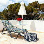 Indoor/Outdoor Inflatable Ottoman with Handle, Decorative Fade-Resistant Round Footstool D21 x H9 inch, Portable Ottoman Pouf for Patio Garden Camping, Elegant Vines Navy