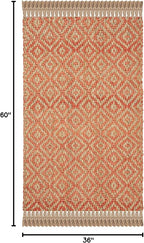 SAFAVIEH Natural Fiber Collection Accent Rug - 3' x 5', Orange & Natural, Handmade Boho Diamond Tassel Jute, Ideal for High Traffic Areas in Entryway, Living Room, Bedroom (NF266B)