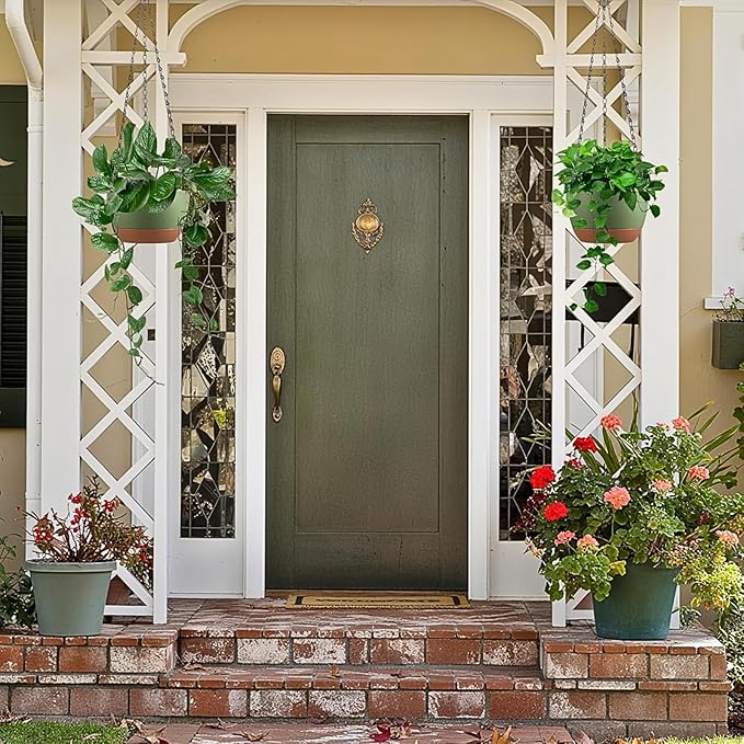 Set of 2 Hanging Planters for Indoor Outdoor Plants, 8 Inch Self-Watering Hanging Flower Pots with Drainage Hole & Removable Water-Storage Tray (Hooks)