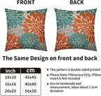 Teal Orange Gray Grey Pillow Covers 20X20 Inch Set of 2, Spring Modern Geometry Dahlia Floral Print Decorative Throw Pillow Covers Outdoor Farmhouse Cushion Case for Couch Sofa Bed Decor