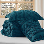 Bedsure Tufted Boho Comforter Set King Size - Teal Boho Bed Set, GentleSoft 3 Pieces Farmhouse Shabby Chic Embroidery Bedding, Gifts for Woman, Soft Jacquard King Comforter for All Seasons