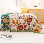 Boho Throw Blanket for Home Decor,Ultra Soft Throw Rustic Classic Quilt,100% Cotton Muslin Blankets for Adults, Reversible Woven Decorative Blanket for Bed Layering Use,Bid & Floral, 50"x60"