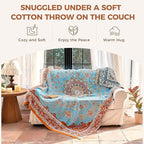 Boho Throw Blanket for Bed Cotton Spring Blankets for Bedroom Living Room Twin All Season Lightweight Floral Embroidery Quilt for Couch Sofa Chair 60"x80" Home Decor