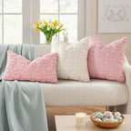 decorUhome Easter Pink Egg Pillow Covers 12x20 Inch Set of 2, Soft Plush Faux Wool Jacquard Cushion Covers, Farmhouse Neutral Fuzzy Spring Easter Holiday Decor for Couch Sofa Bed