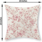 Pink Pillow Covers 18x18 Set of 2 Pink and Cream Floral Chinoiserie Throw Pillows Vintage Rustic Toile Flower Decorative Pillowcase Outdoor Chinoiserie Decor Linen Cushion Case for Couch Sofa
