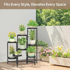 LASZOLA 8 Tiered Plant Stand Indoor Outdoor with Plastic Tray, Corner Folding Tall Flower Display Rack, Modern Plant Holder Shelf for Outdoor Patio Porch Garden Office Living Room, Black