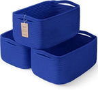 3-Pack Storage Baskets for Organizing | Woven Shelf Toy Basket | Rope Baskets for Gifts Empty | Closet Organizer Bins with Handles | Cube Decorative Box | 13.7×7.1×6.7” | Klein Blue
