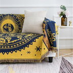 Boho Throw Blankets Woven Reversible Cotton Bohemian Tapestry Hippie Room Decor Witchy Astrology Zodiac Celestial Constellation Carpet Bed Recliner Chair Couch Sofa Cover Double Sided 70"x90"