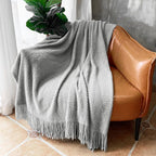 LOMAO Knitted Throw Blanket with Tassels Bubble Textured Lightweight Throws for Couch Cover Home Decor (Light Grey, 60x80)
