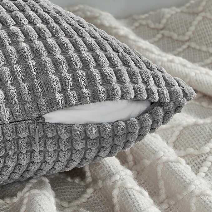 Topfinel Pack of 4 Decorative Throw Pillow Covers 24x24 Inch Soft Corduroy Boho Textured Striped Patchwork Pillow Covers Farmhouse Rustic Home Decor for Spring Sofa Living Room Couch Bed LightGrey
