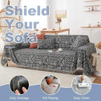 VClife Boho Couch Cover for 3 Cushion Couch Sofa Durable Soft Chenille Sofa Slipcover for Sectional Sofa, 1 PC Multi-Functional Sofa Covers Protector, Black and White Furniture Protector 71" x 134"