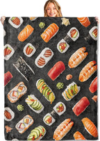 Sushi Throw Blanket - 60x80in,Ultra Soft, Cozy Lightweight Flannel,Realistic Roll & Nigiri Blankets - Gifts for Kids Girls & Japanese Cuisine Lovers,for Couch Home Living Room Culinary Decor