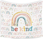 WARDOS Boho Rainbow Classroom Tapestry, Be Kind Motivational Tapestry Wall Hanging, Boho Pastel Rainbow Wall Blanket Decor for Classroom Kids Room Nursery Playroom, 50x60 Inch