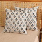 Brown Blue Pillow Covers 16x16 Inch Set of 2 Boho Block Print Floral Throw Pillows Vintage Flower Decorative Pillow Cases Outdoor Linen Farmhouse Cushion Cover for Couch Sofa Bed Decor