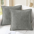 CaliTime Throw Pillow Covers Decorative 26 X 26 Inches Pack of 2 Cotton Thread Stitching Edges Solid Dyed Soft Chenille Cushion Cases for Couch Sofa Bed Living Room Farmhouse Medium Grey