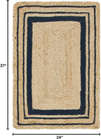Unique Loom Braided Jute Collection Classic Quality Made Natural Hand Woven with Coastal Design Area Rug (2' 0 x 3' 0 Rectangular, Natural/ Navy Blue)