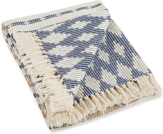 DII California Casual, Colby Southwest Woven Throw, French Blue & Stone, 50x60