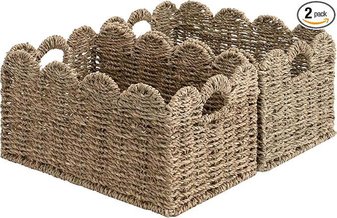 StorageWorks Seagrass Hyacinth Baskets, Hand-woven Rattan Baskets with Built-in Handles, Cute Baby Basket for Nursery, Basket for Organizing and Decor, 13"L x 8¼"W x 7"H