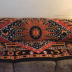 Popular Handicrafts Wall Hanging Tapestry For Bedroom Hippie Burning Sun and Moon Meditation Bohemian Hippy Psychedelic Design Indian Tapestries Bedspread 90 x 108 inches (230cm x 270cm) Green