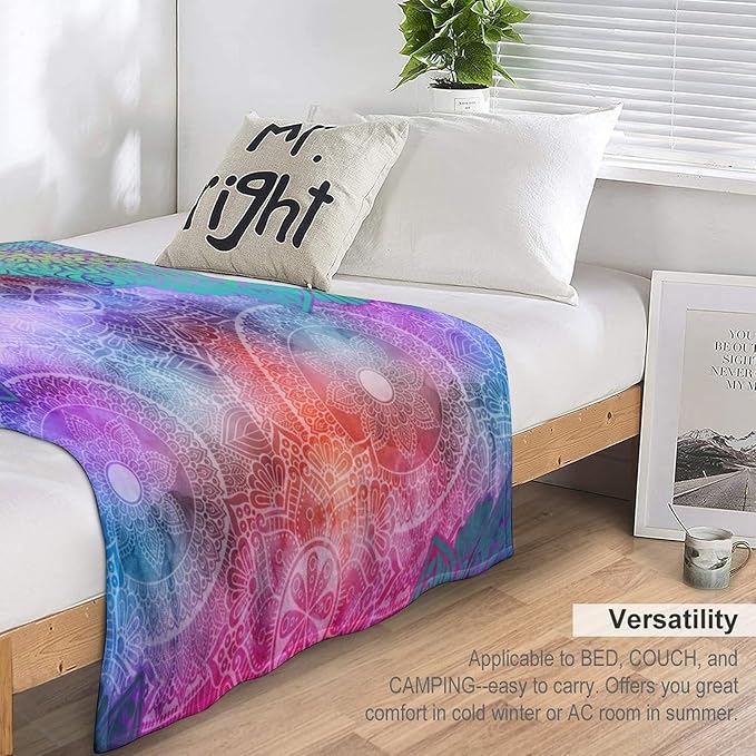 Mandala Throw Blanket Colorful Floral Flowers Bohemian Boho Blanket for Sofa Bed Couch Chair Or Dorm 50"x60"