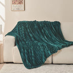 NEWCOSPLAY Super Soft Twin Blanket Dark Teal Premium Silky Flannel Fleece 3D Ribbed Jacquard Lightweight Bed Blanket All Season Use (Dark Teal Ribbed, Twin(60"x80"))