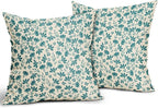 Teal Floral Pillow Covers 16x16 Set of 2 Vintage Rustic Old Style Cute Small Flower Blue Green Cream Print Decorative Outdoor Pillowcases Farmhouse Throw Cushion Case Decor for Couch Sofa Bed