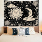 KJHL Black Sun and Moon Tapestry Wall Hanging 44ʺ x 60ʺ Boho Galaxy Celestial Aesthetic Tapestries for Bedroom Living Room Decor
