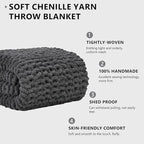 L'AGRATY Chunky Knit Blanket Throw - Soft Chunky Throw Blanket 30x40: 100% Hand Kintted Chenile Crochet Throw Blanket for Couch - Large Cable Knit Chunky Blanket for Home Decor(Dark Grey)
