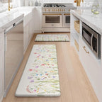 KIMODE Anti Fatigue Kitchen Mat for Floor, Farmhouse Floral Kitchen Rugs Sets of 2, Kitchen Floor Mats Non-Slip, Cushioned Standing Mat for Sink, Laundry, Desk, Home White 17"x47"+17"x29"