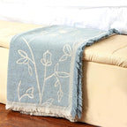 LALIFIT Boho Chic Decorative Throw Blanket Vintage Woodland Floral Bird Design with Tassels Soft Cotton Lightweight & Cozy for Home, Couch, Sofa, Farmhouse 50x60 Inches (Sky Blue)